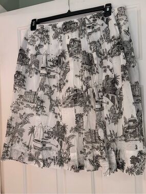 Tommy Bahama Black & White Scenic Print Skirt Lined Never worn SZ L